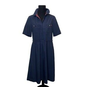 Sasson Vintage 1/2 Button Dress Shirtdress Blue With Plaid Piping Size 10/11